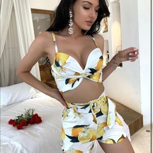 Lemon top and belted shorts